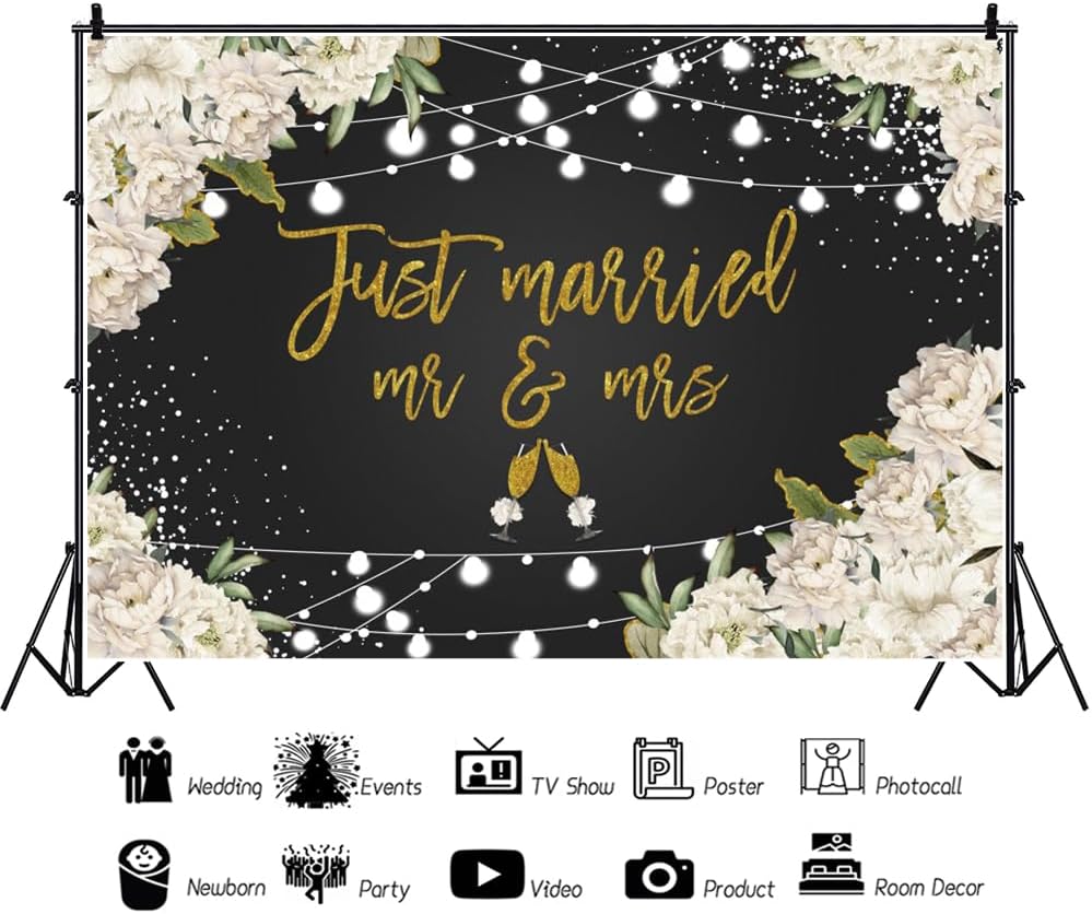 Just Married Mr Mrs Backdrop Wedding Theme