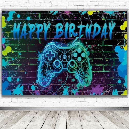Video Game Birthday Backdrop with Ropes 72x44 Inch