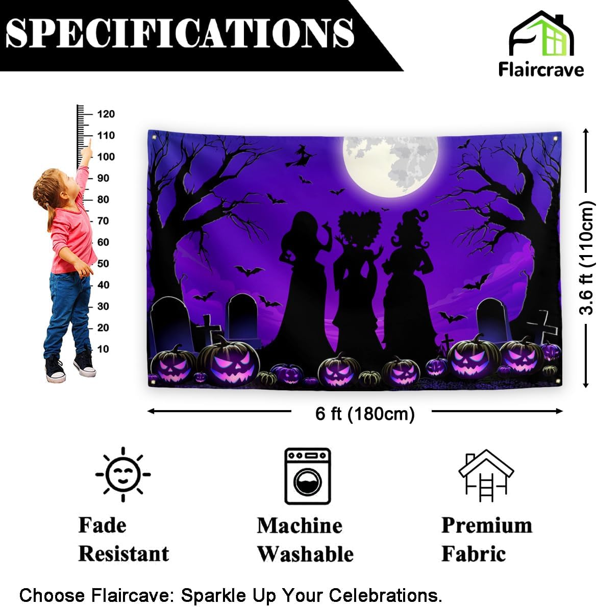 Flaircave Hocus Pocus Witch Sisters Halloween Backdrop
