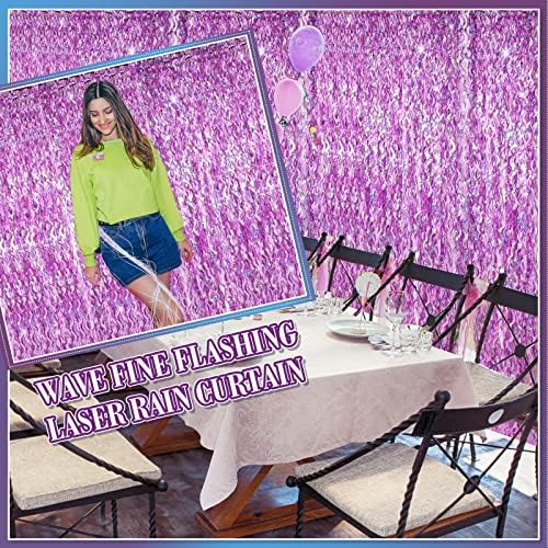 Jutom 6 Piece Wavy Tinsel Curtain Purple
