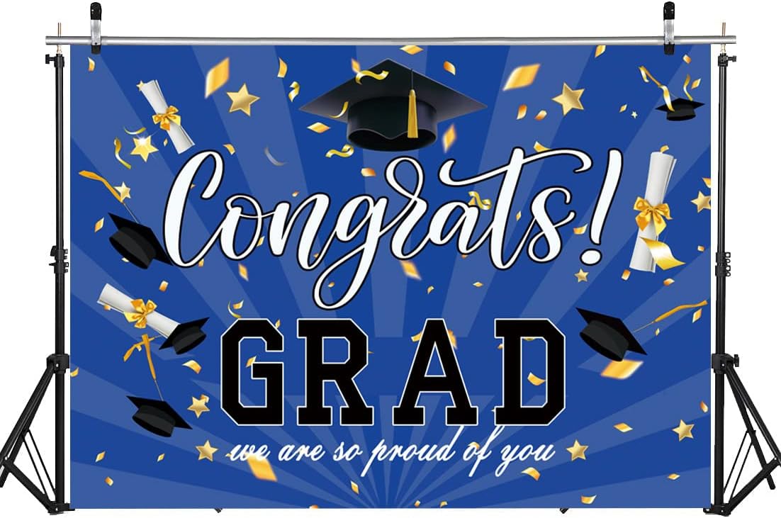 8x6 Ft Blue Graduation Photography Backdrop for Parties and Events
