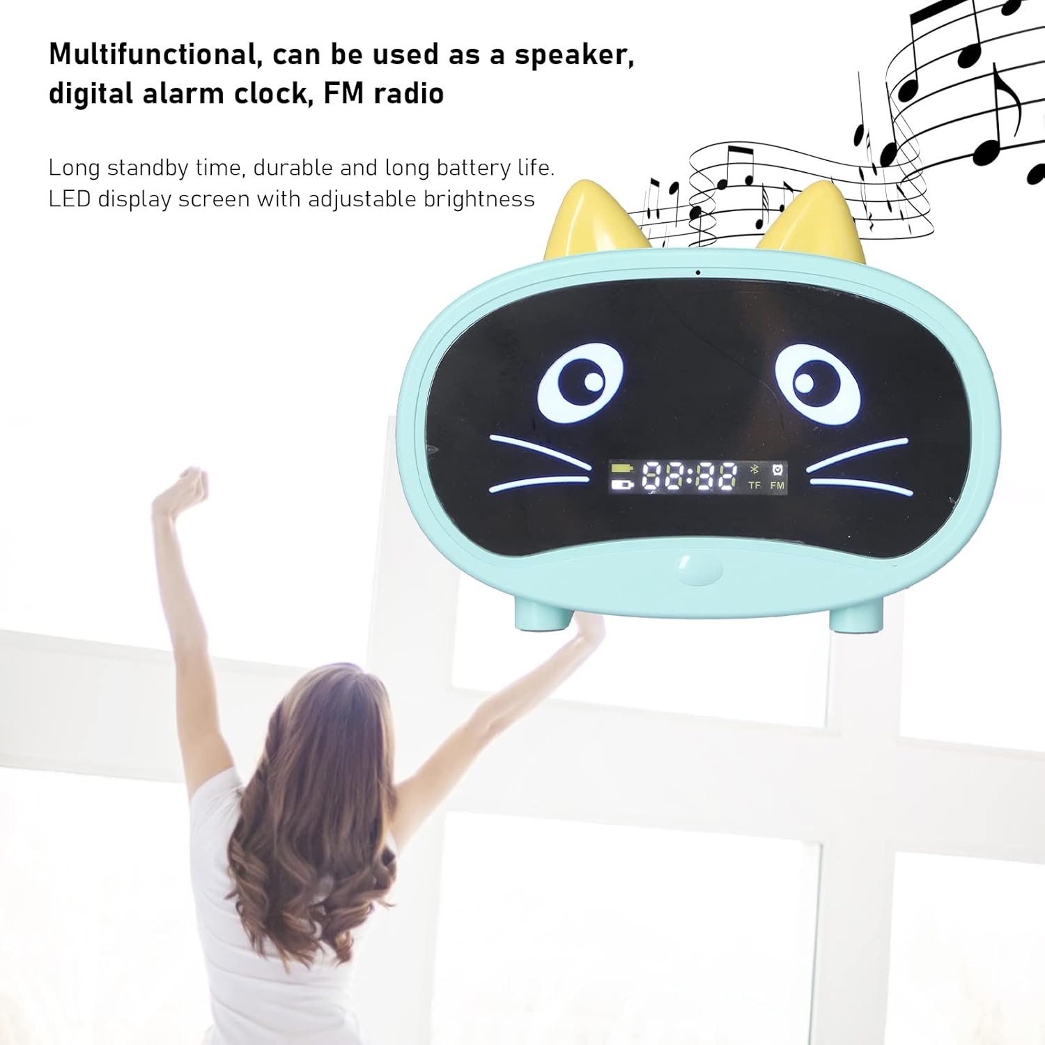 Cute Cat Ear Bluetooth Speaker with Dual Alarm