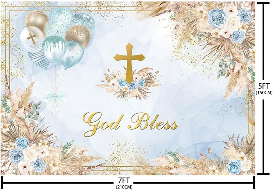 7x5ft Boho Baptism Backdrop for Photography and Party Decor
