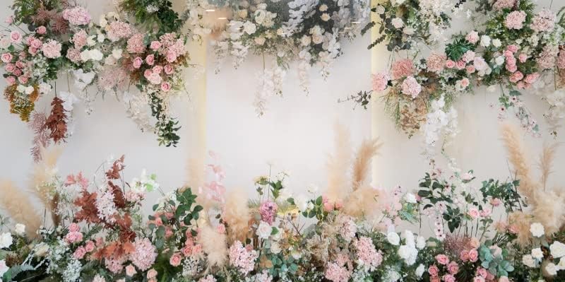 Yeele 15x8ft Pink White Wedding Backdrop with Rose Flowers