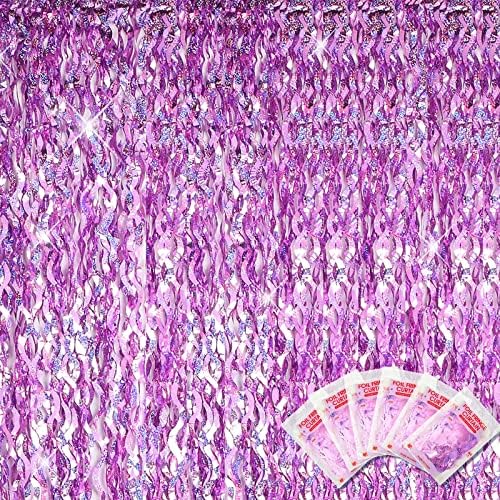 Jutom 6 Piece Wavy Tinsel Curtain Purple