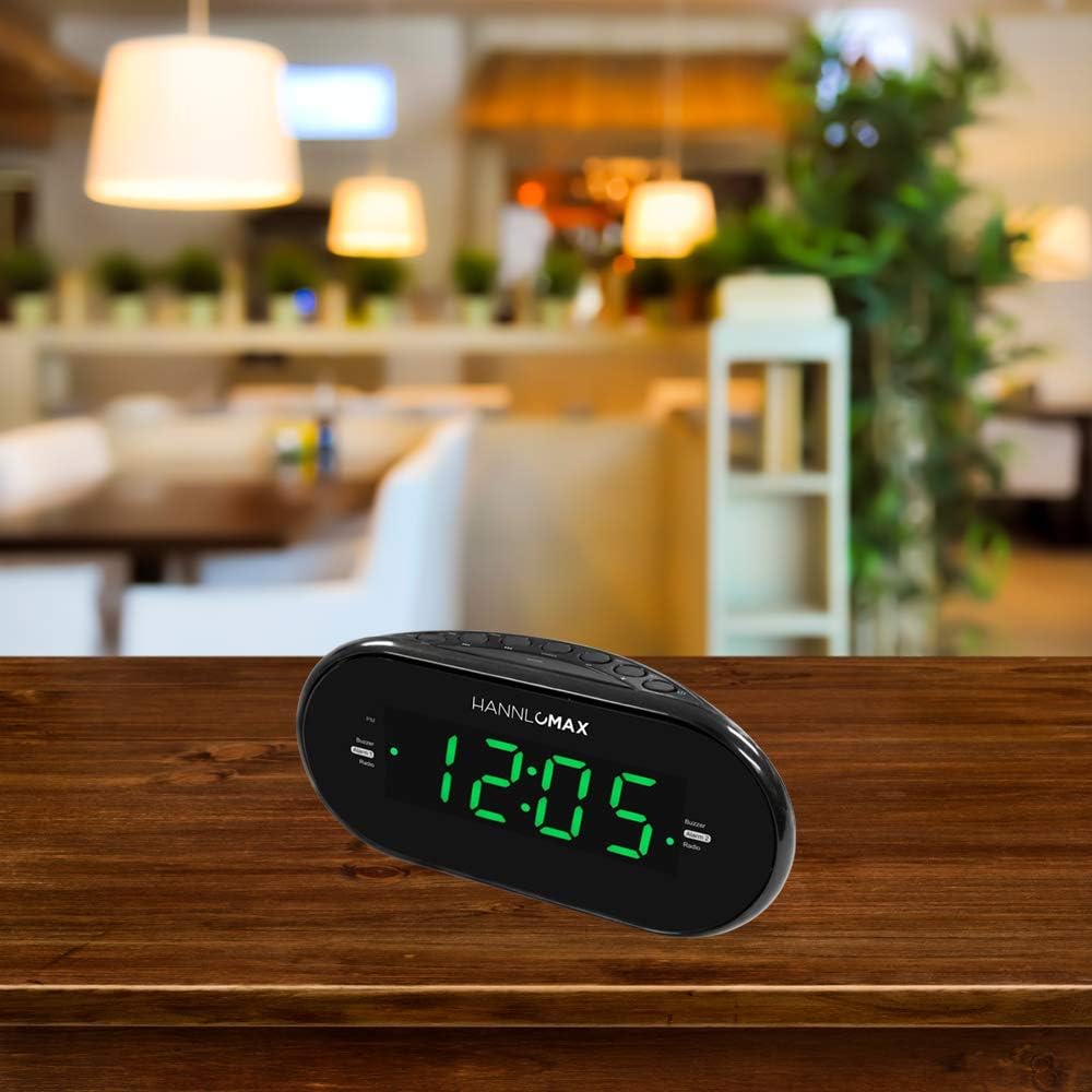 HANNLOMAX HX-123CR Alarm Clock Radio with AMFM Radio and Green LED Display