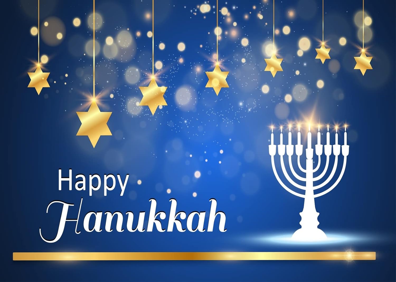 BELECO 5x3ft Hanukkah Photo Backdrop Blue with Golden Stars