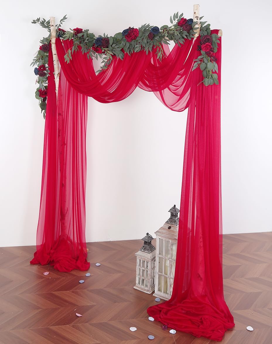 SHERWAY Sheer Wedding Arch Drapes 2 Panels 18Ft Red Red