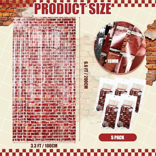 3 Pack Brick Wall Tinsel Foil Fringe Curtains for Party Backdrops