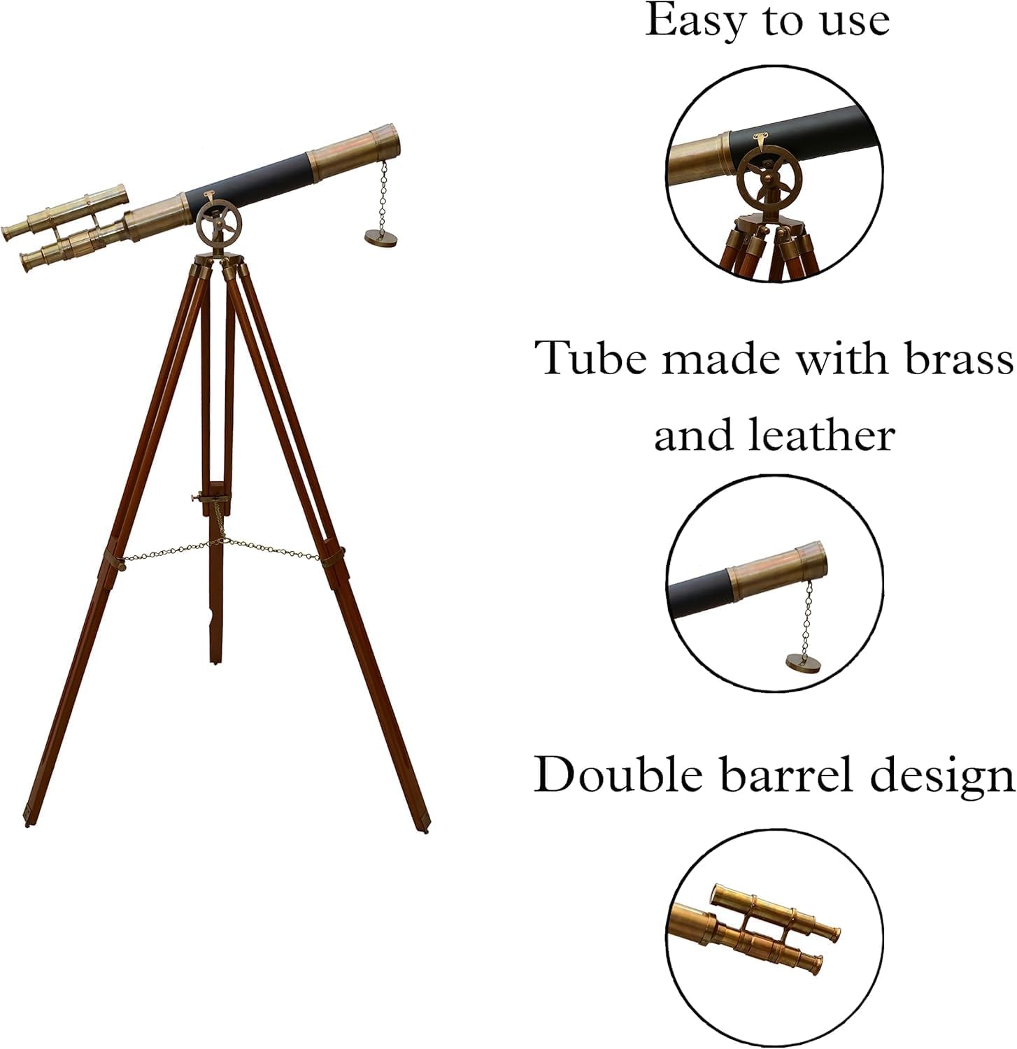 Floor Standing Brass Telescope with Wooden Tripod