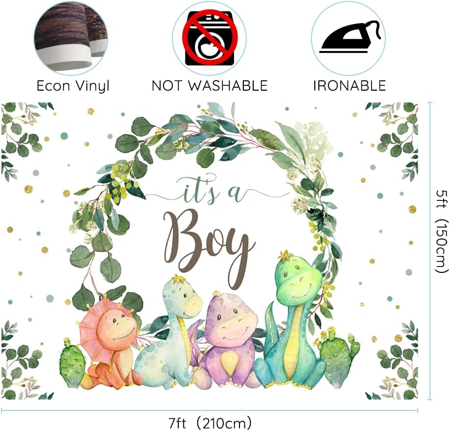 7x5ft Its a Boy Dinosaur Backdrop for Baby Shower and Kids Party