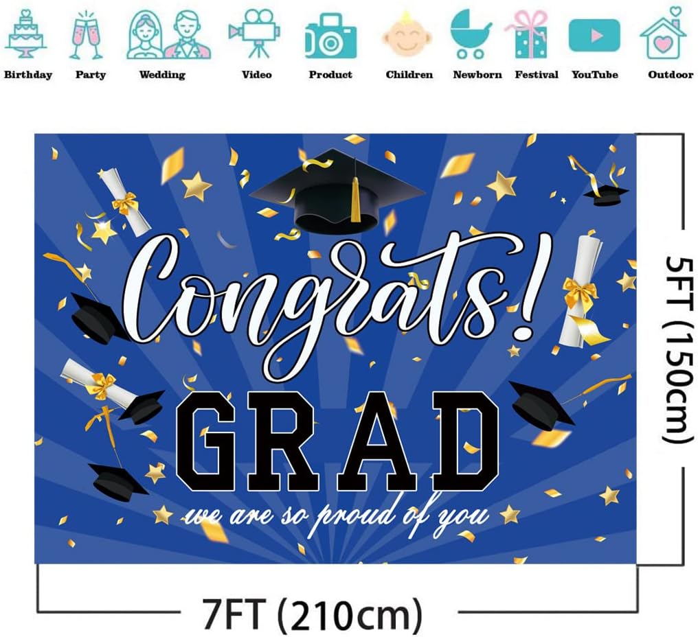 7x5 Ft Blue Graduation Photography Backdrop