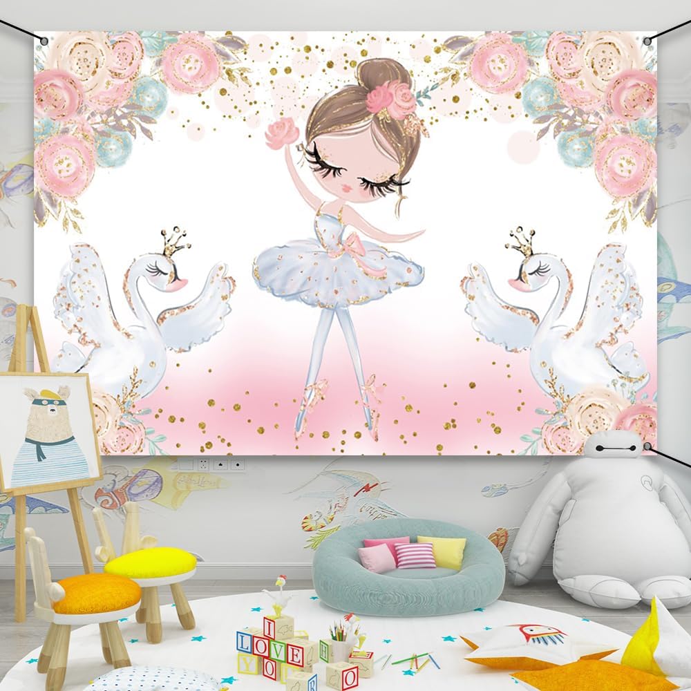 DORCEV Glitter Swan Birthday Banner Backdrop for Girls