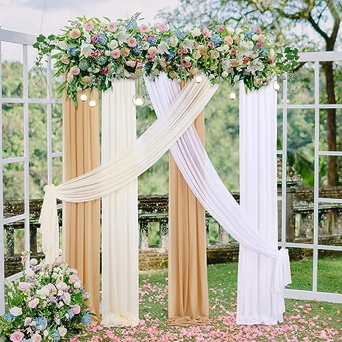 MoKoHouse 3 Panel White Sheer Wedding Arch Drapery