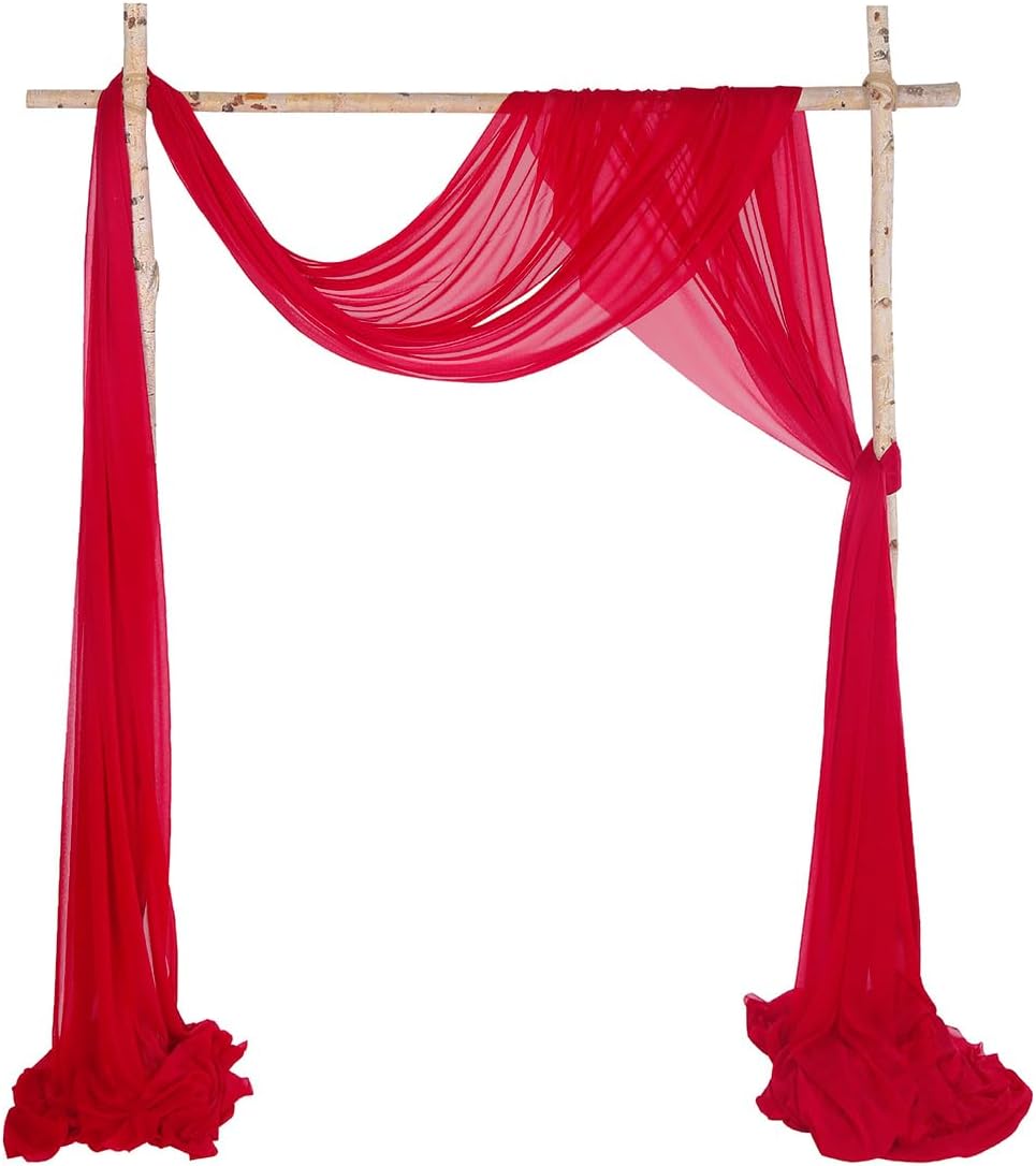 SHERWAY Sheer Wedding Arch Drapes 2 Panels 18Ft Red Red