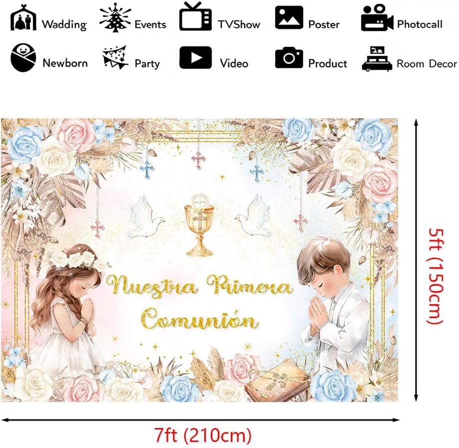 MEHOFOND First Holy Communion Backdrop 7x5ft