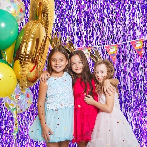 Wavy Purple Metallic Tinsel Foil Curtains 2 Pack