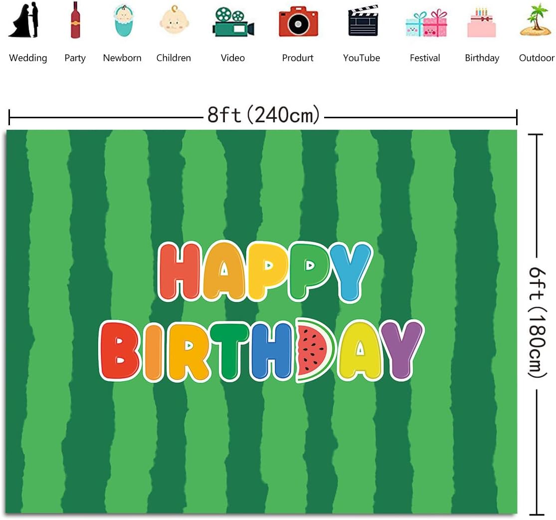Cartoon Melon Birthday Backdrop 8x6FT Watermelon Theme Party Background