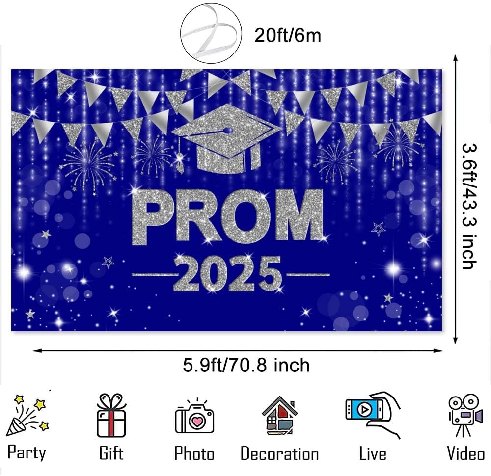 VanillaBay Royal Blue Prom 2025 Graduation Backdrop 708x433 Inch