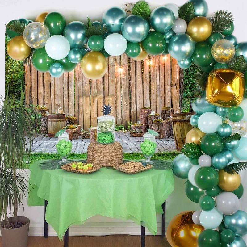 Baocicco Wooden Wall Backdrop 12x8ft Rustic Planks Log Green Grassland Photo Studio Background