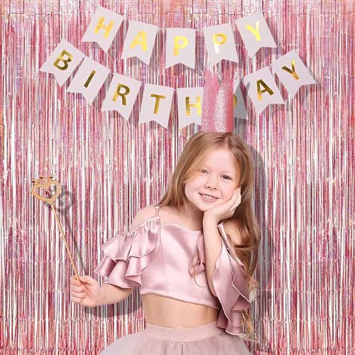 BraVeshine Rose-Gold Tinsel Curtain Backdrop - 2Pcs 32x82ft