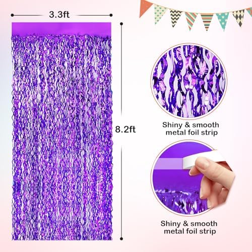 Wavy Purple Metallic Tinsel Foil Curtains 2 Pack
