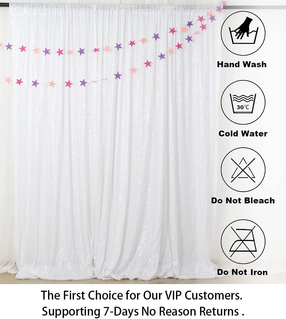 ShinyBeauty 2 Panels White Sequin Backdrop 5Ft x 10Ft Wedding Photography Background