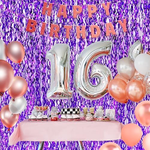 Wavy Purple Metallic Tinsel Foil Curtains 2 Pack