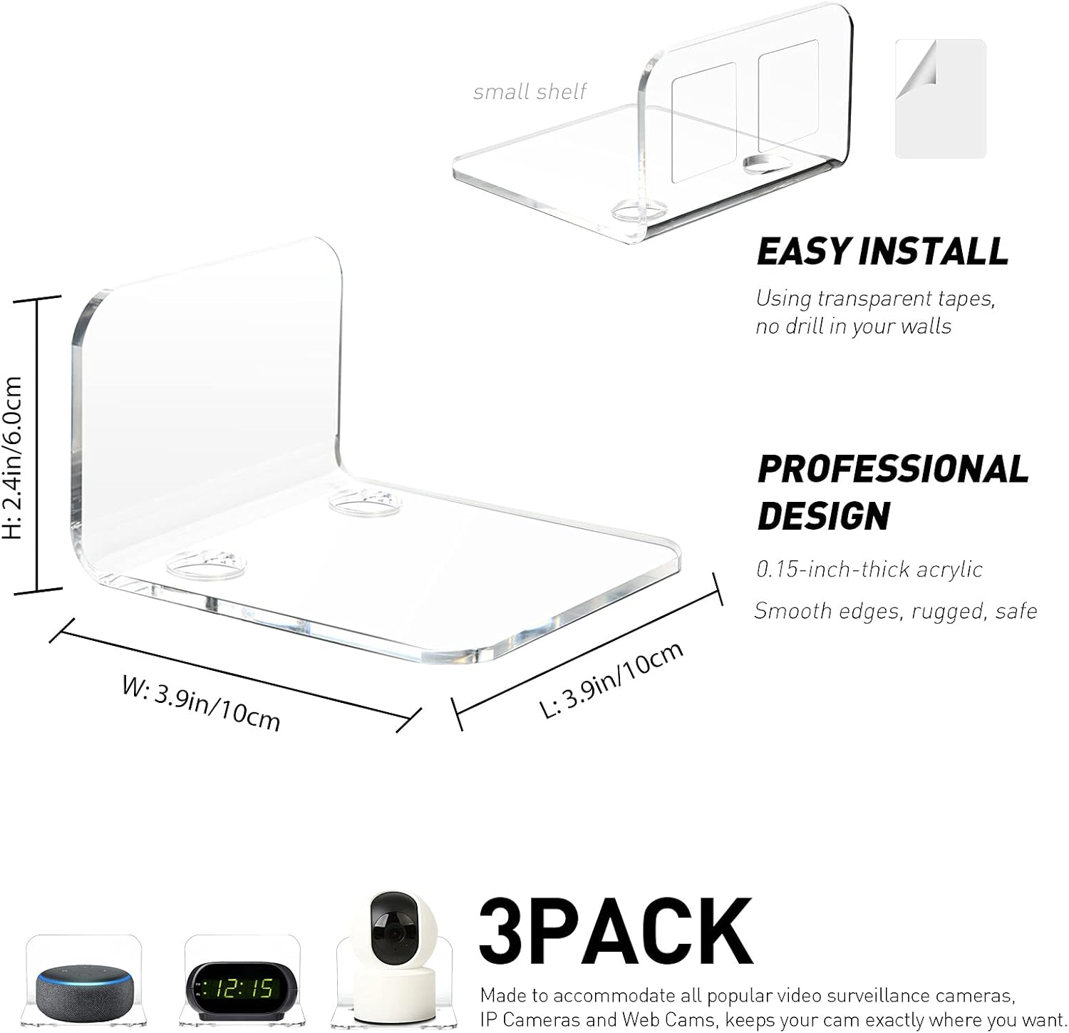 OAPRIRE 3 Piece Acrylic Floating Shelf Set - No Drill Clear Universal