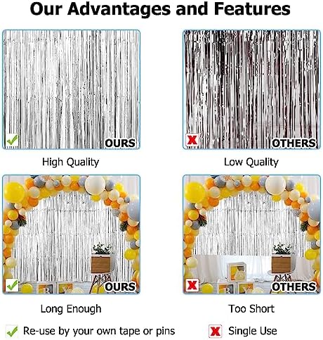Silver Backdrop Curtain with Fringe 2 Pack 33x99ft