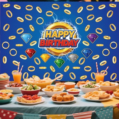 Cartoon Happy Birthday Backdrop with Gold Ring Print