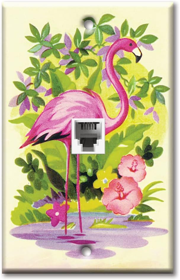 Art Plates One Port RJ11 Telephone Wall Plate Pink Flamingo