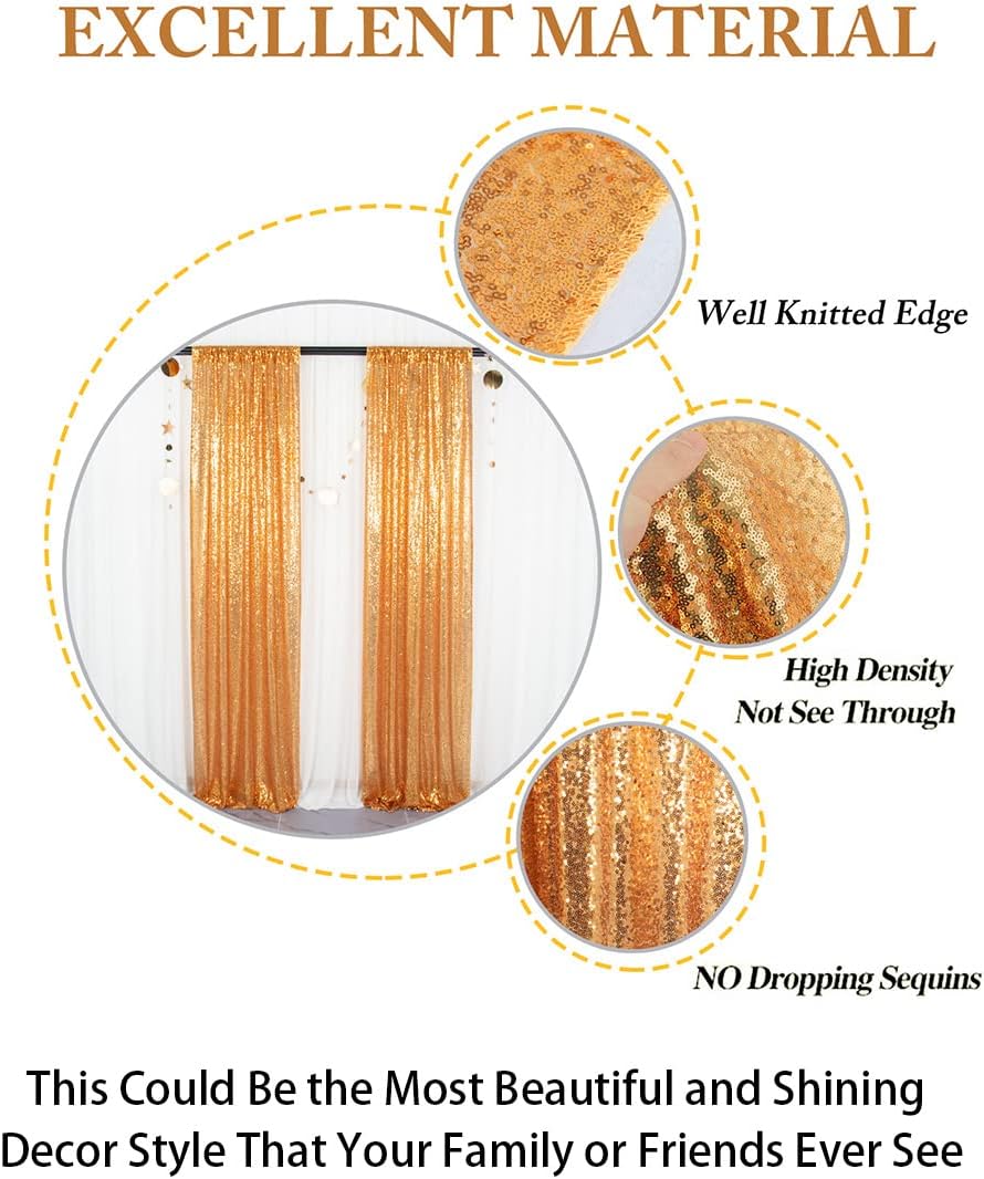ShinyBeauty Sparkle Backdrop Curtain Gold 2 Panels Set