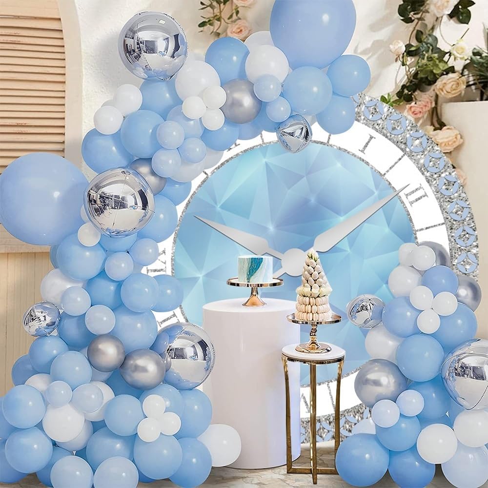 Luxury Silver Blue Round Backdrop Cover for Photography