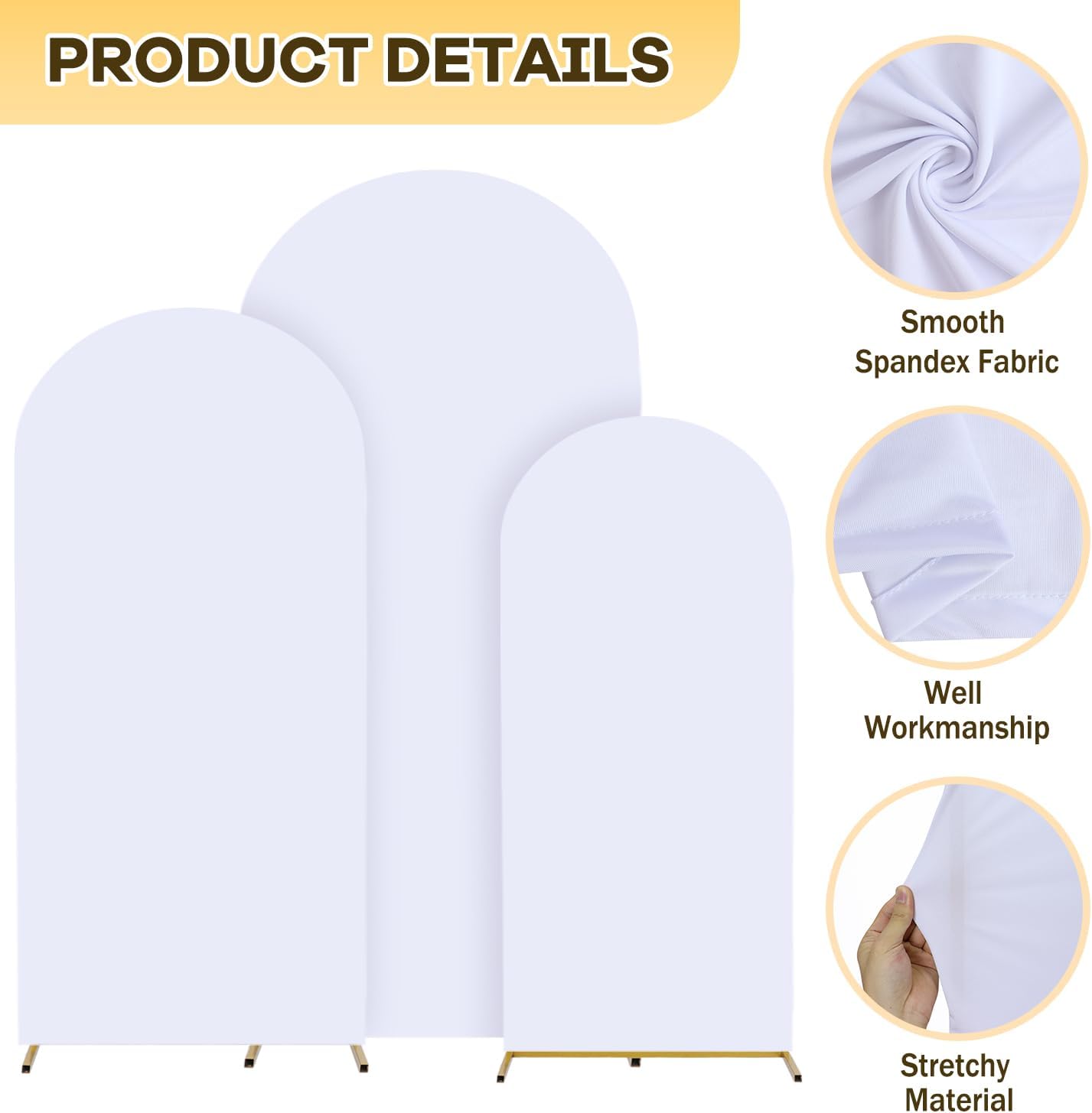 Set of 3 Wedding Arch Covers 6ft 66ft 72ft Spandex Backdrop