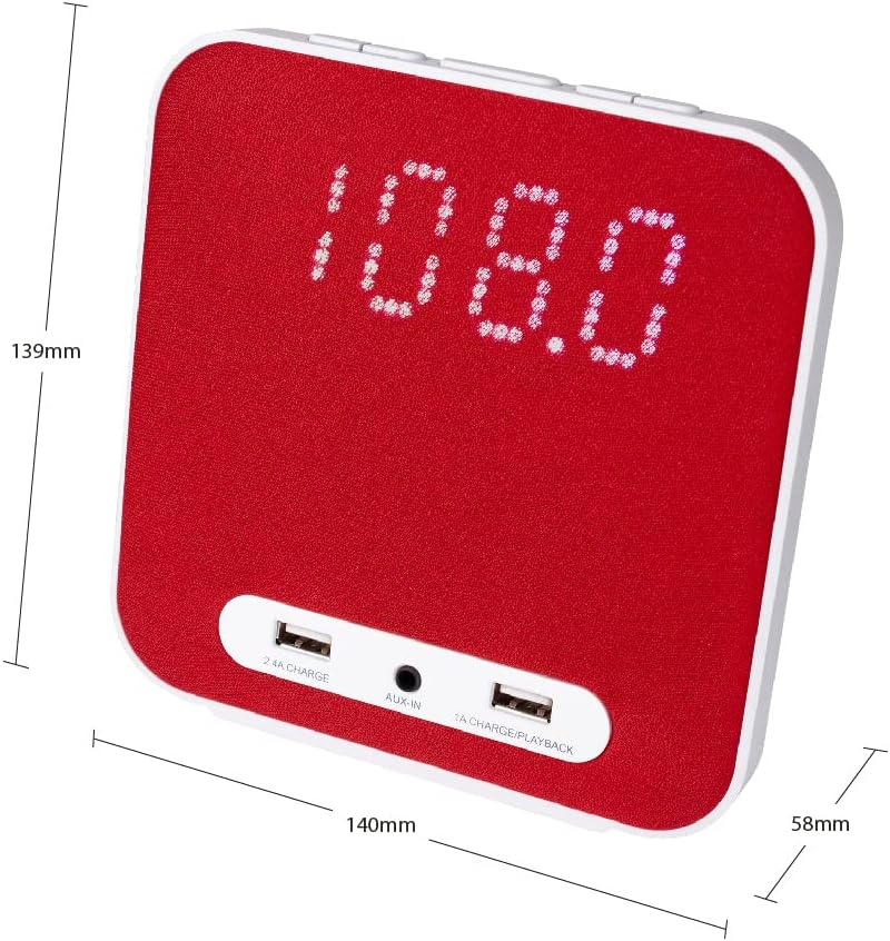 HANNLOMAX HX-145CR Alarm Clock Radio with Dual Alarm and USB Ports