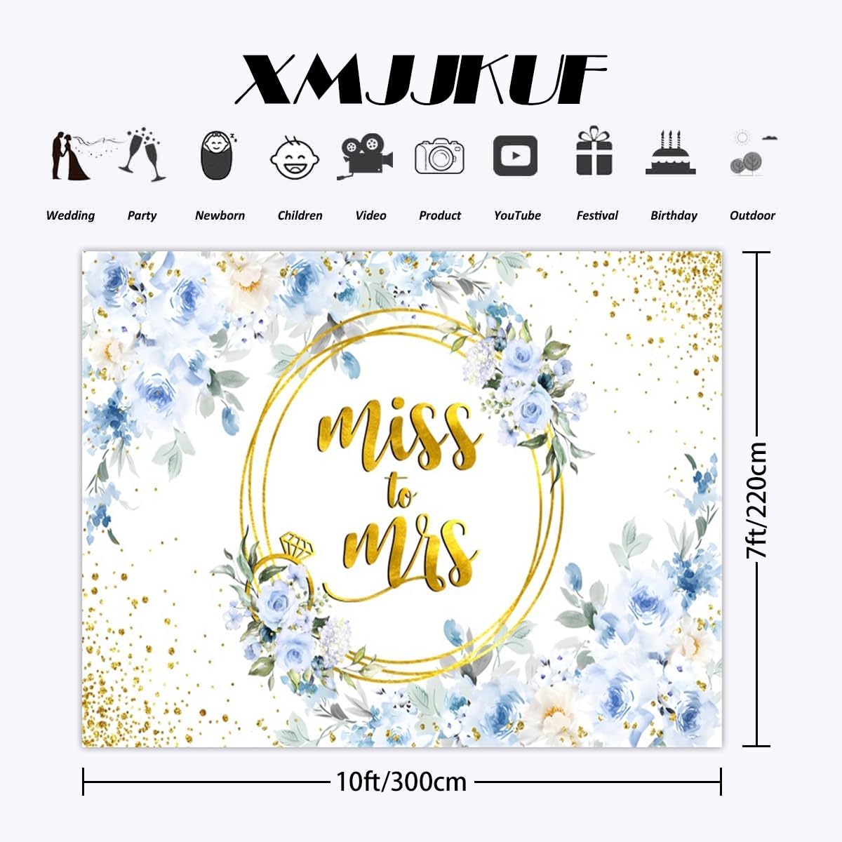 10x7ft Blue Floral Backdrop for Wedding and Photo Events