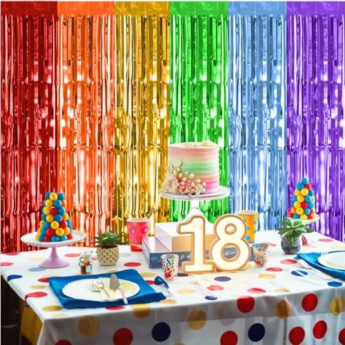 Biapian Rainbow Foil Fringe Curtains 2 Packs Party Decor