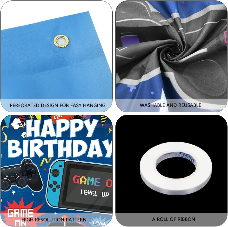 Video Game Birthday Backdrop for Kids Boys Girls 6x36ft