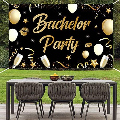 Large Black and Gold Bachelor Party Backdrop Balloon Sign