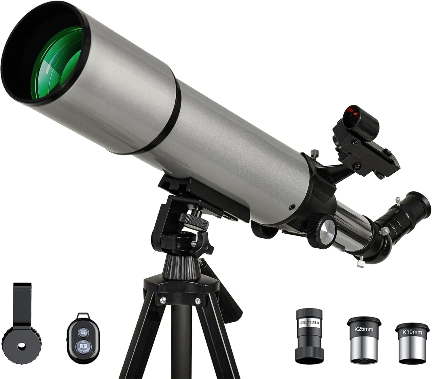 90mm Aperture Refractor Telescope with Stargazing App for Beginners and Adults