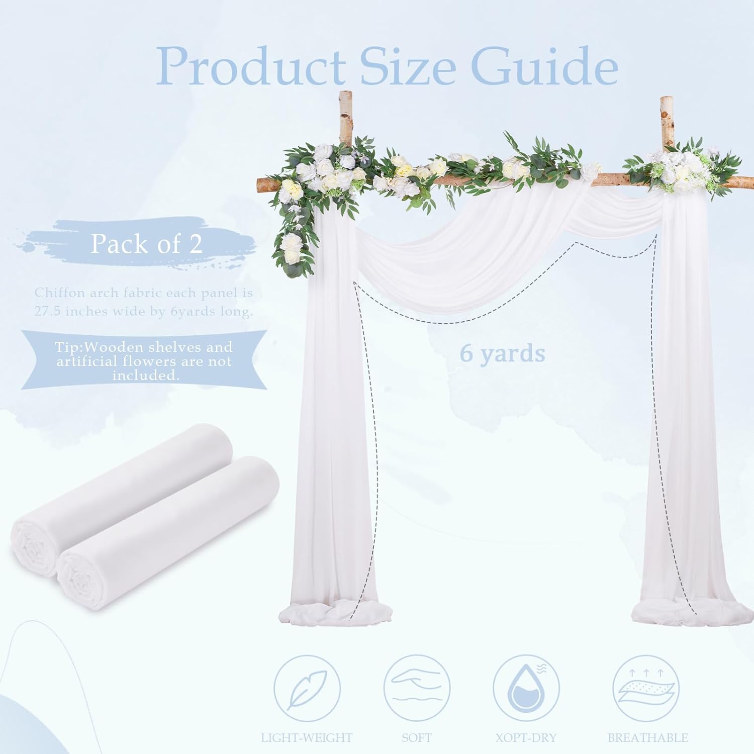 White Chiffon Arch Drapes 2 Panels 6 Yards Sheer Backdrop