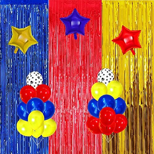 Paw Birthday Decorations with Foil Curtain and Balloons