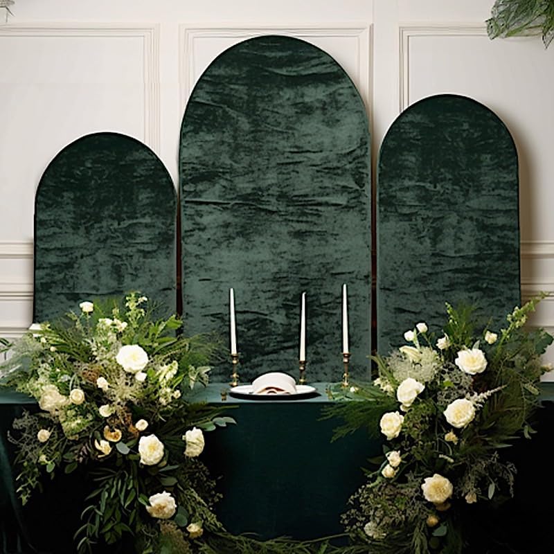 3 Hunter Green Crushed Velvet Round Top Arch Backdrop Covers