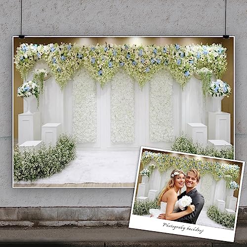 8x6ft White Green Floral Wedding Backdrop for Photography