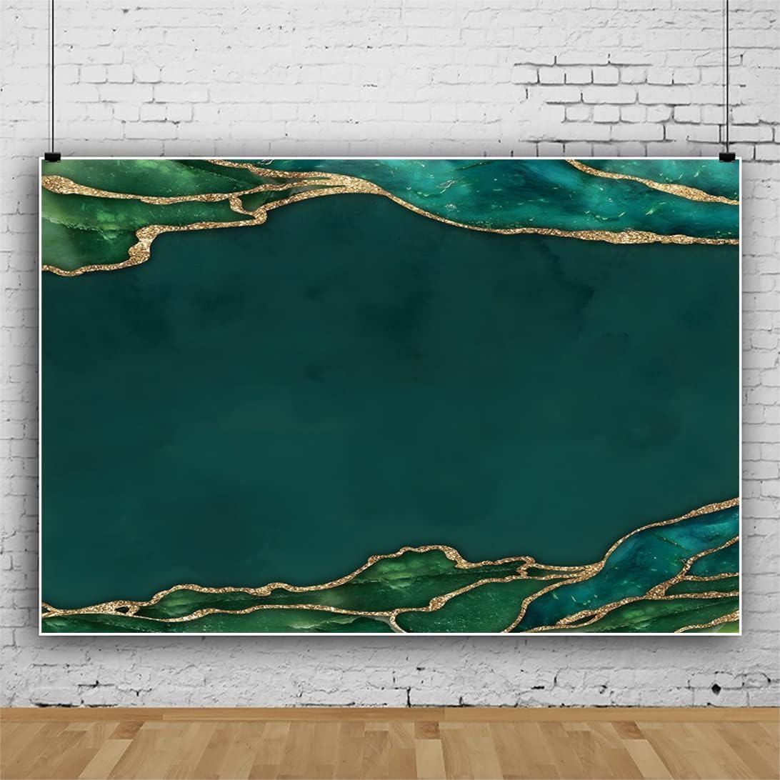 7x5ft Emerald Green Birthday Backdrop with Gold Fluid Glitter