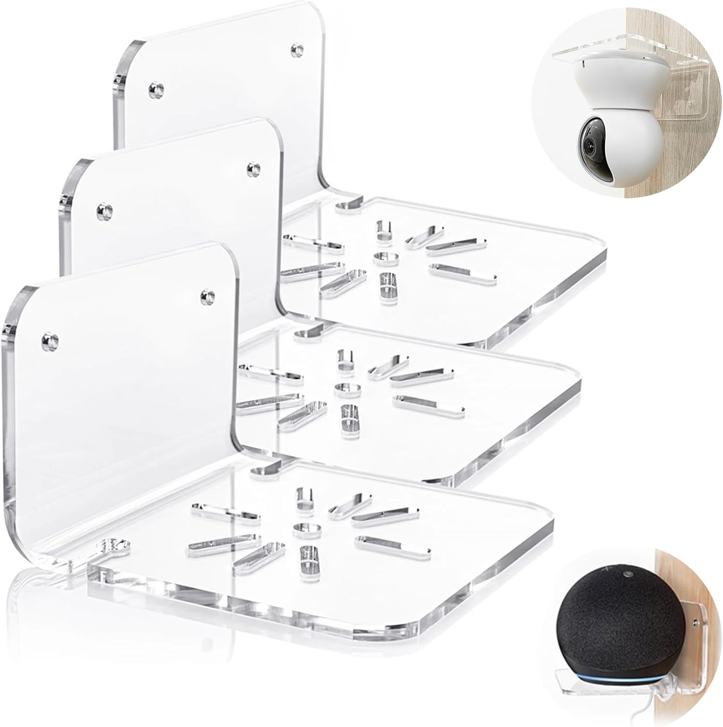 Fensana Acrylic Floating Shelves 3-Pack with Cable Clips
