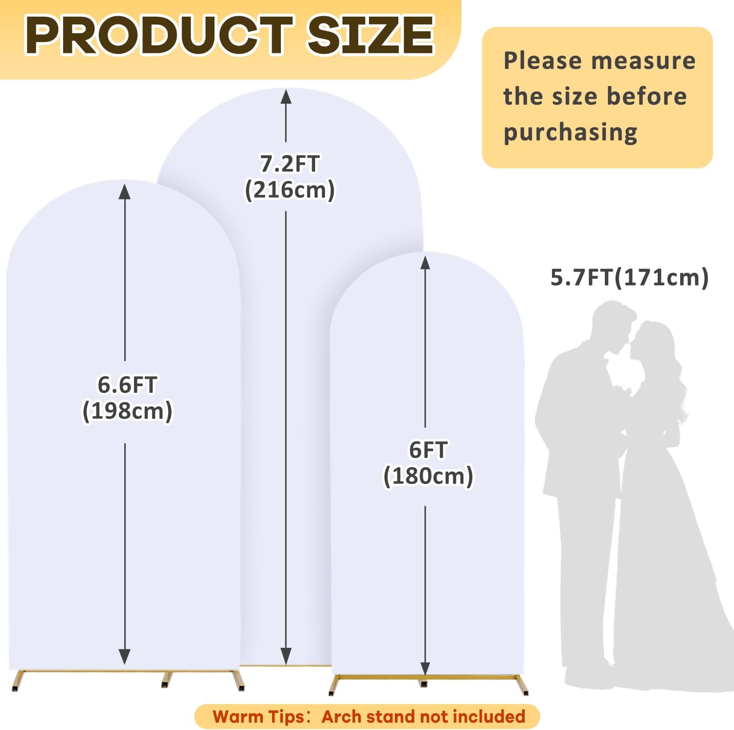 Set of 3 Wedding Arch Covers 6ft 66ft 72ft Spandex Backdrop