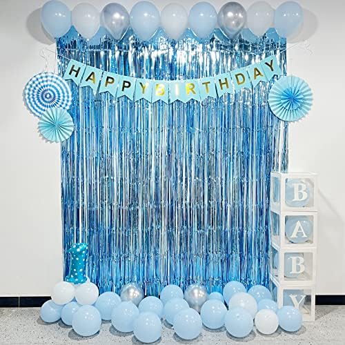 Light Blue Foil Fringe Curtains Party Decorations Pack of 2