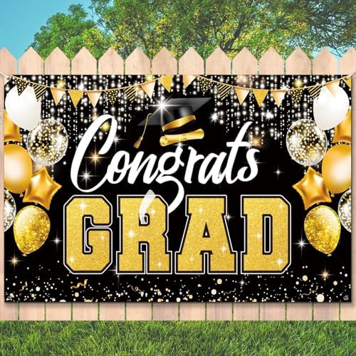 Premium Graduation Backdrop Banner 72x44in Black Gold